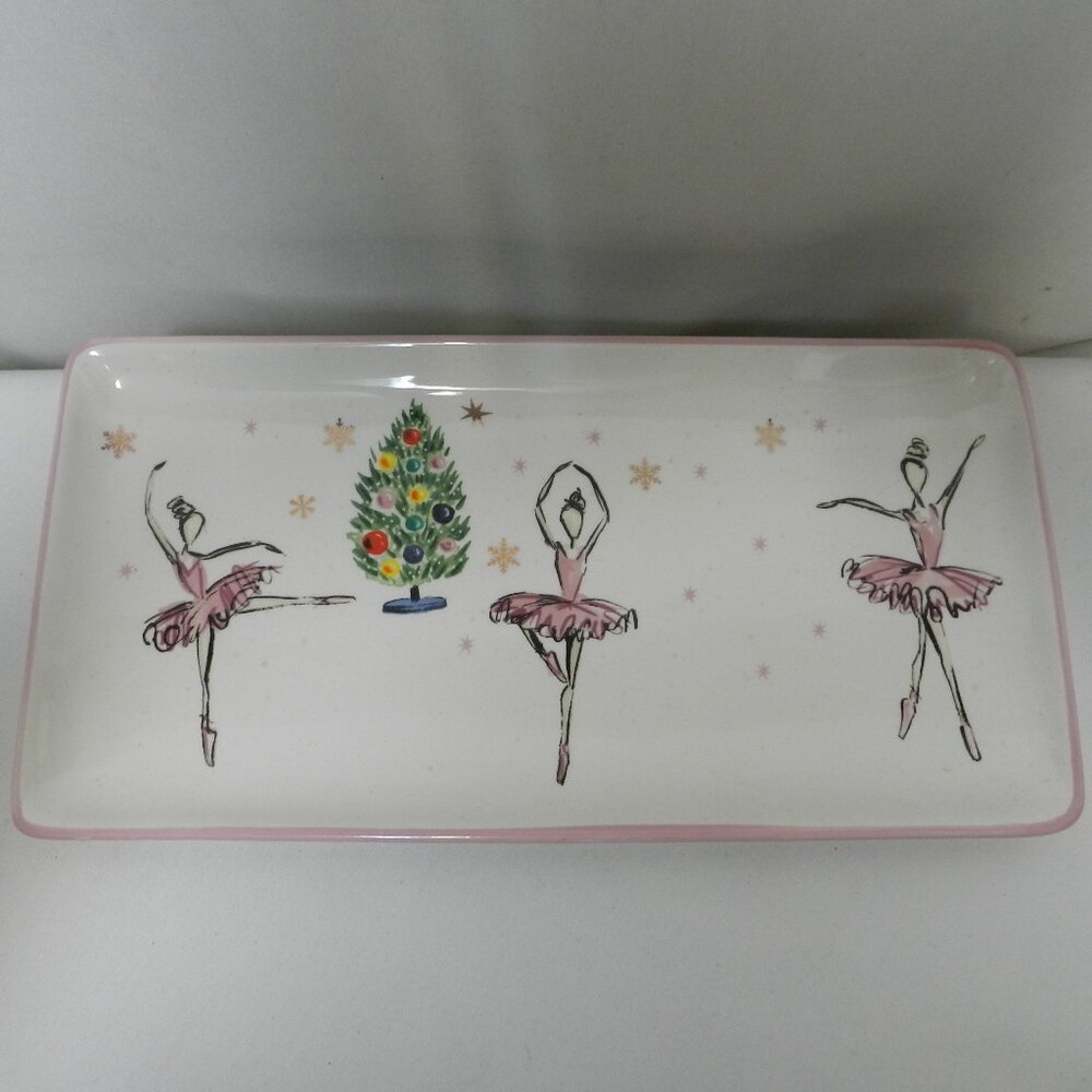 Williams Sonoma Peppermint Pine Christmas Ballet Ballerina platter tray serving